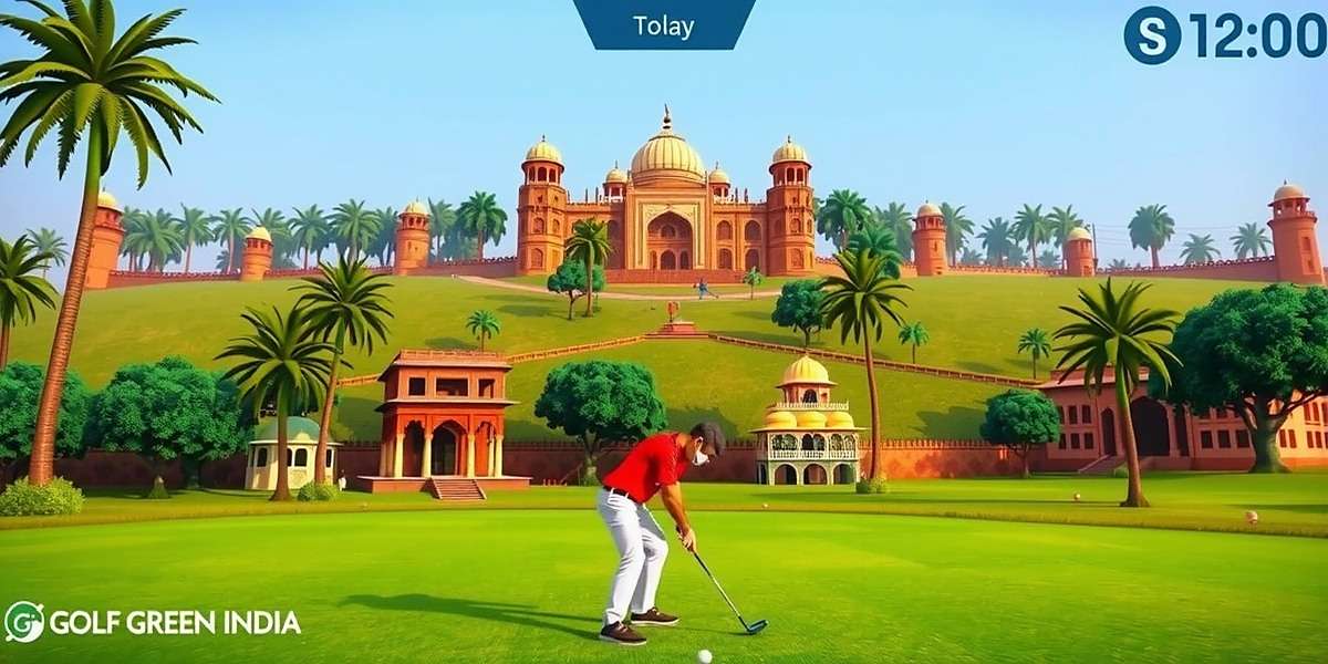 Authentic Indian Golf Courses in Golf Green India Golf Green India screenshot showcasing a realistic Indian golf course with traditional buildings in the background